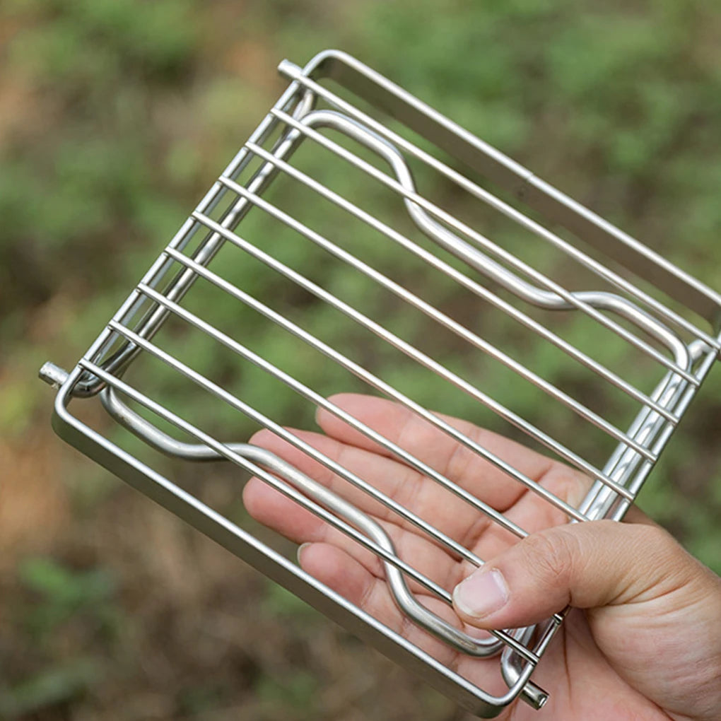 KIQUNE Camping cookware Multifunctional Folding Campfire Grill Portable Stainless Steel Camping Grill Grate Gas Stove Stand