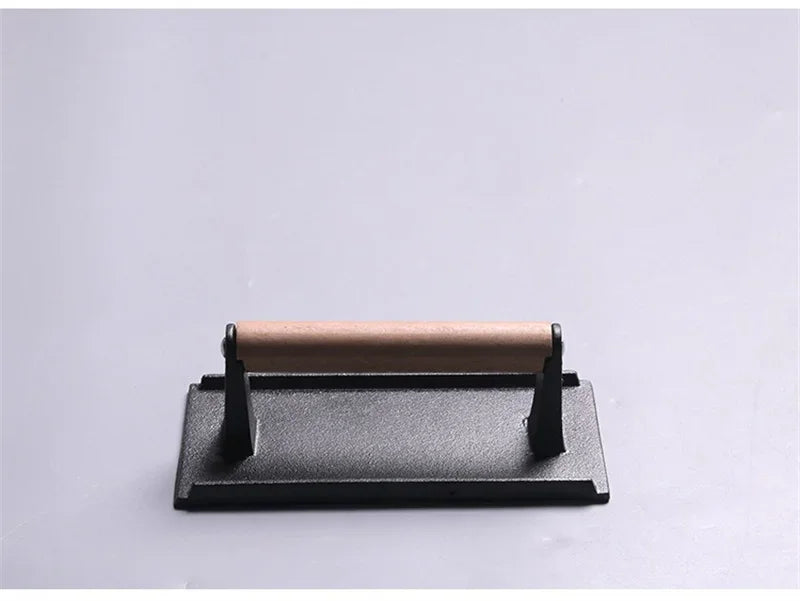 Cast Iron Steak Burger Press Round Rectangular Uncoated Heavy-Duty Meat Press with Handle for Outdoor Grill Food Cooking Tools