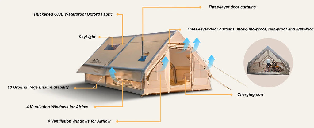 129 Sqft Large inflatable tent with Tarp,8 Person