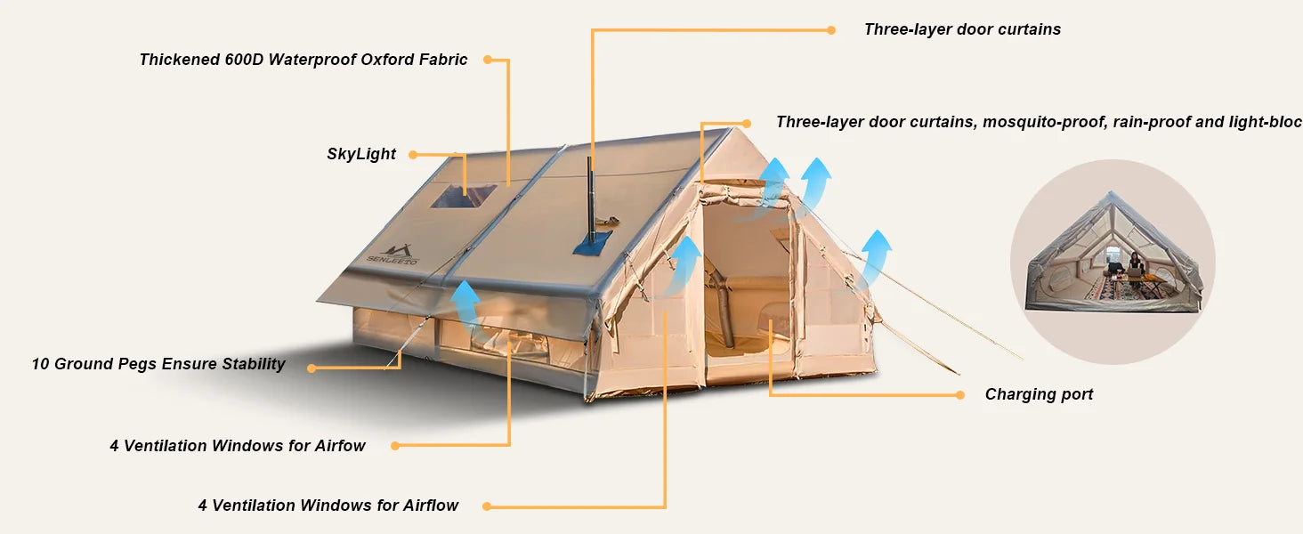 129 Sqft Large inflatable tent with Tarp,8 Person