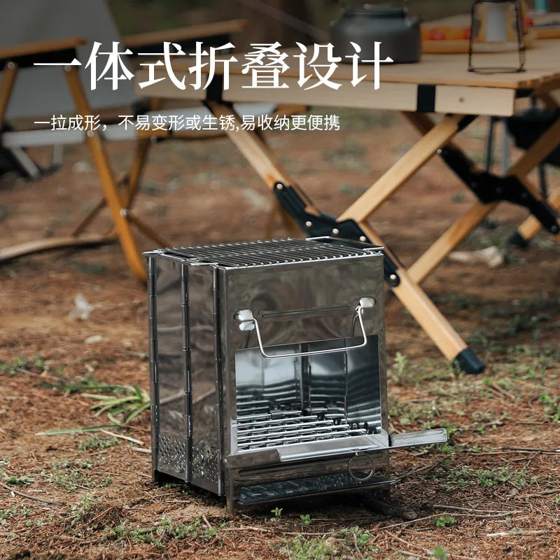 Camping Wood Burning Stove Portable Folding Camp Stove Collapsible Stove Campfire Stove for Outdoor Cooking Picnic Hiking BBQ