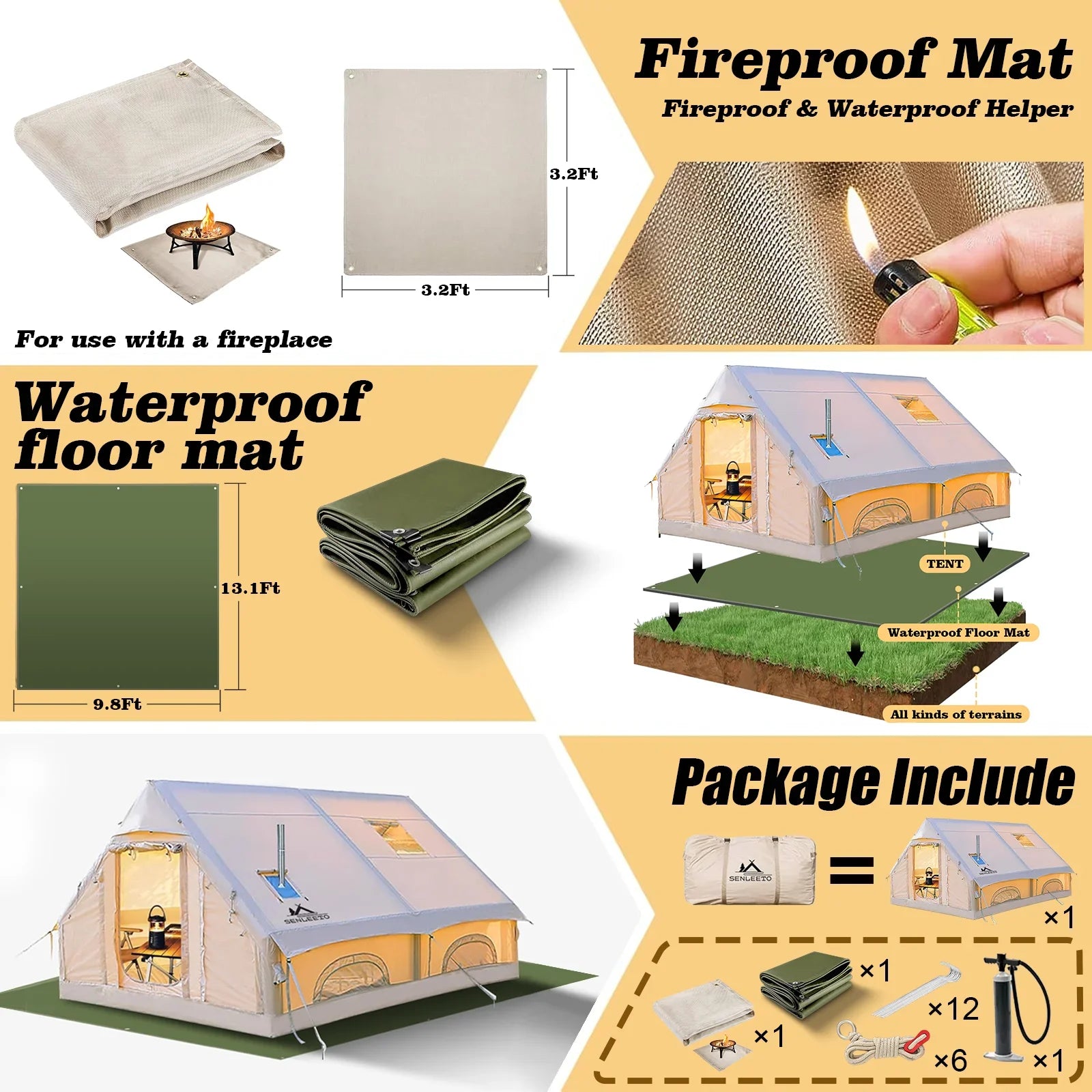129 Sqft Large inflatable tent with Tarp,8 Person