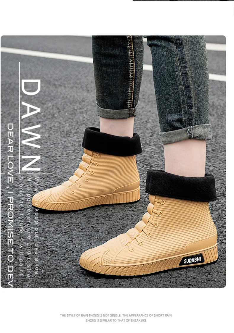 Rain BootsSummer Casual Mid-calf Waterproof Shoes Winter Lining With Fleece Warm Anti-slip Wear-resistant Outdoor