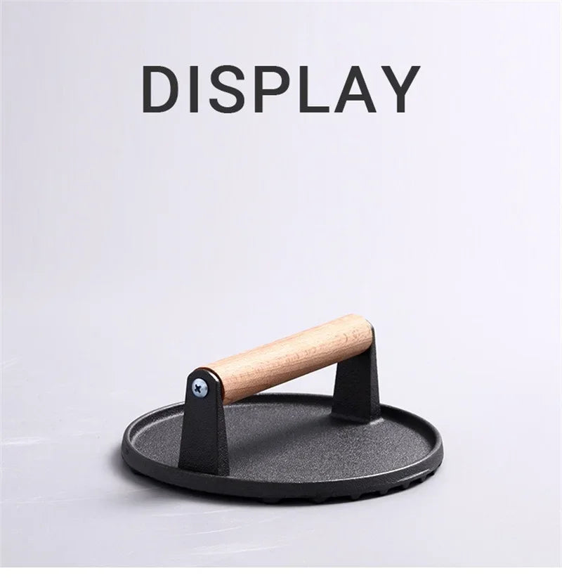 Cast Iron Steak Burger Press Round Rectangular Uncoated Heavy-Duty Meat Press with Handle for Outdoor Grill Food Cooking Tools