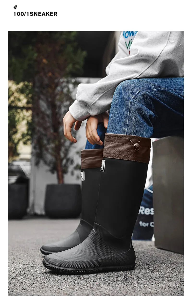 Men Women Rain Boots Fashion Long-Tube Rubber Shoes Non-Slip Fishing Boots Outdoor Waterproof Work Boots Couple Rubber Galoshes