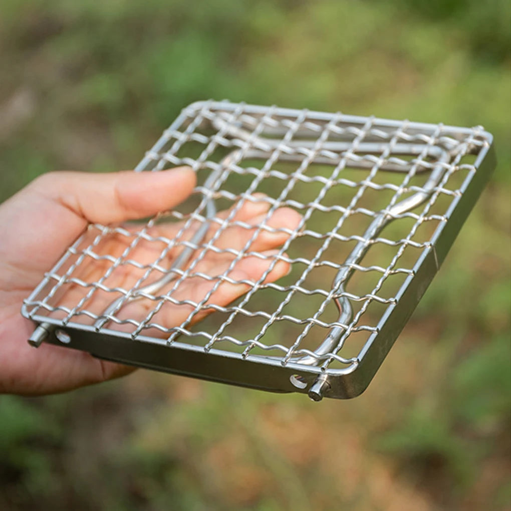 KIQUNE Camping cookware Multifunctional Folding Campfire Grill Portable Stainless Steel Camping Grill Grate Gas Stove Stand