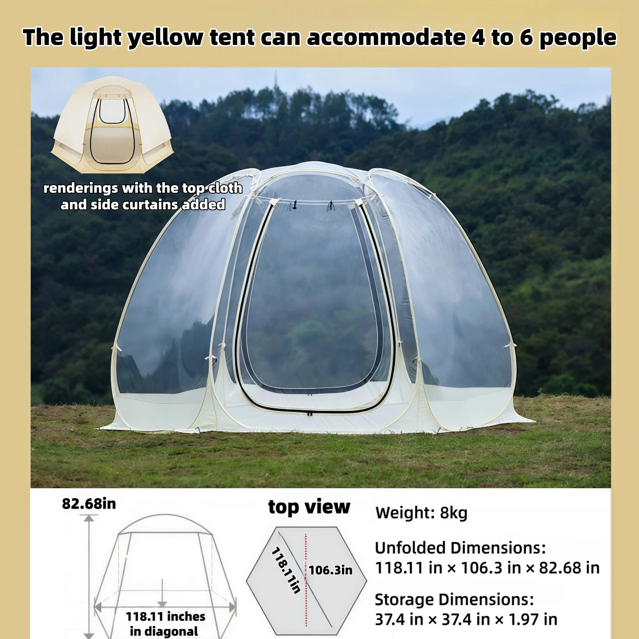 Window Outdoor Sun Room Tents Transparent Camping Tent 4-8 Person Star Dome Tent Portable Spherical Tents 360 Degree Panoramic
