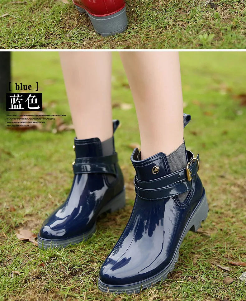Rain Boots Women Leather Pu Ankle Bootie Waterproof Rubber Walking Shoes Girls Fashion Ladies Winter Shoes for Outdoor Rainy Day