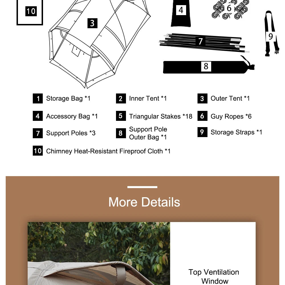 Flame Retardant 2 Person Chimney Hot Tent with Stove Jack