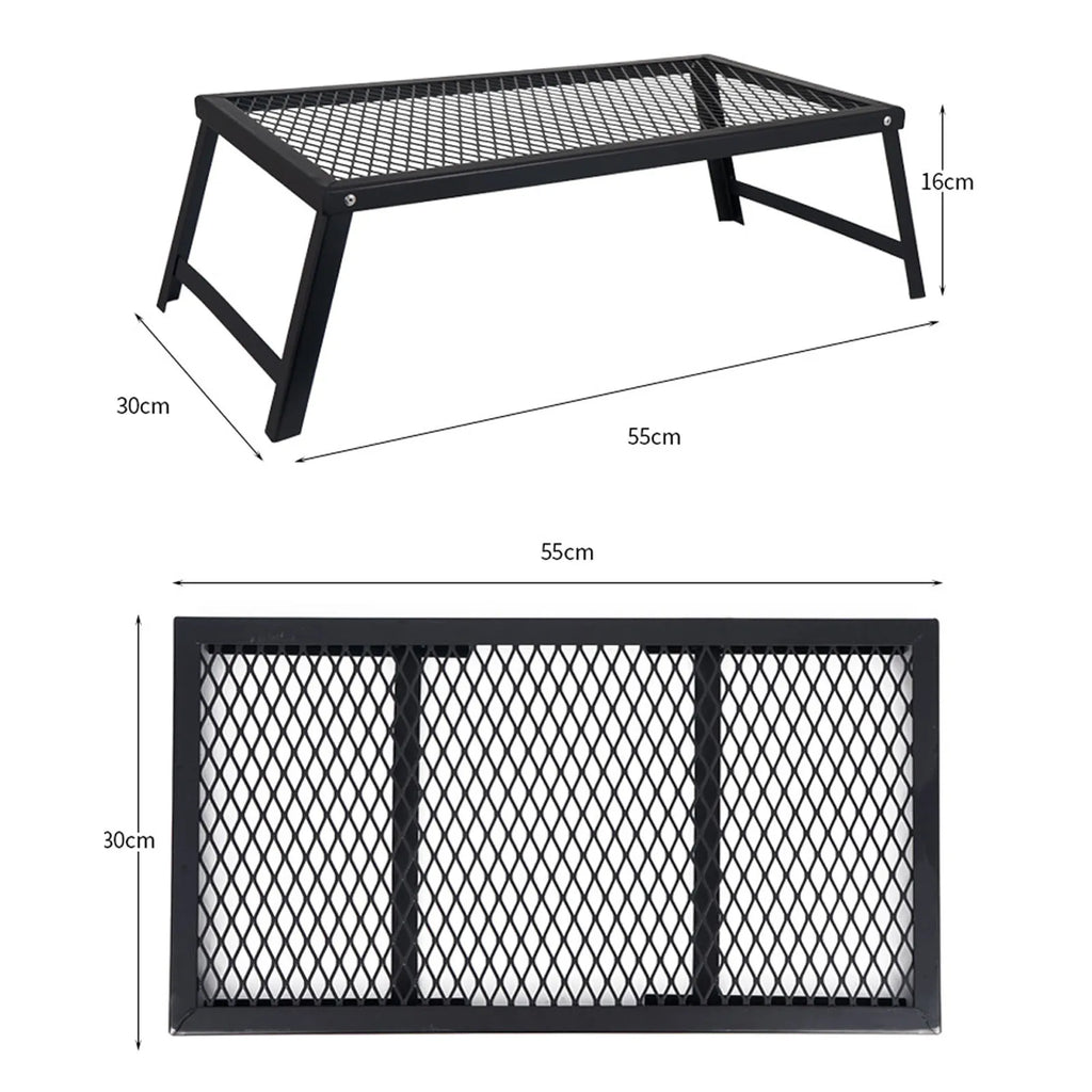 Folding Camp Fire Rack Folding Campfire Grill Heavy Duty Iron Waterproof Portable Camp Fire Cooking Rack for Outdoor Barbecue