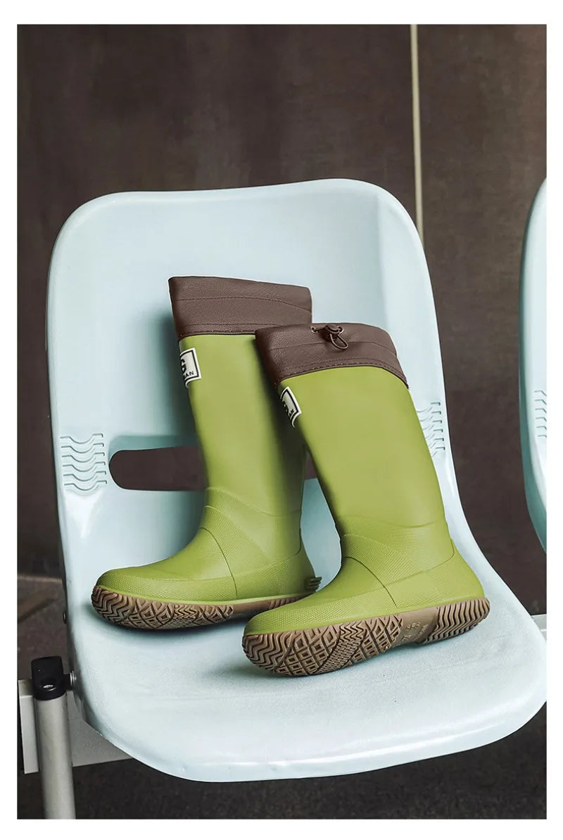 Men Women Rain Boots Fashion Long-Tube Rubber Shoes Non-Slip Fishing Boots Outdoor Waterproof Work Boots Couple Rubber Galoshes