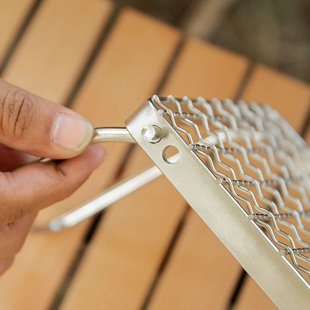 KIQUNE Camping cookware Multifunctional Folding Campfire Grill Portable Stainless Steel Camping Grill Grate Gas Stove Stand