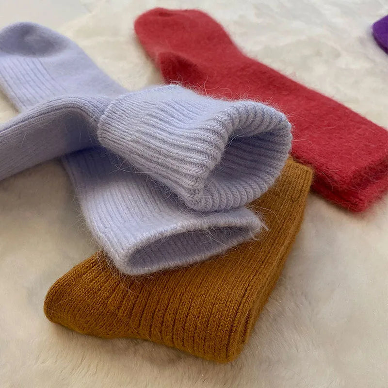 Wool Socks for Women Autumn Winter Medium Tube Socks Thickened With Wool Warm Rabbit Hair Socks Winter Black Cashmere Stockings