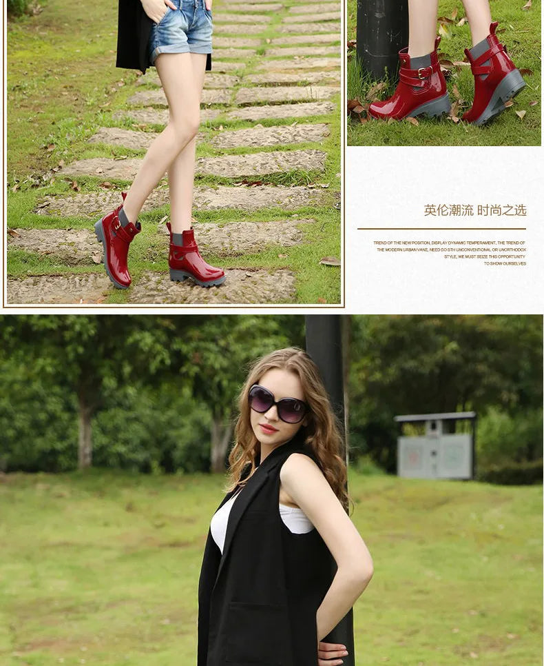 Rain Boots Women Leather Pu Ankle Bootie Waterproof Rubber Walking Shoes Girls Fashion Ladies Winter Shoes for Outdoor Rainy Day