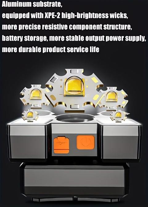 LED Strong Light Five-Headed Airplane Light USB Charging Headlamp for Cycling, Outdoor Camping, Fishing, Built-in Rechargeable Battery, Long-Lasting Battery Life, 4 Lighting Modes, Suitable for Different Application Scenarios