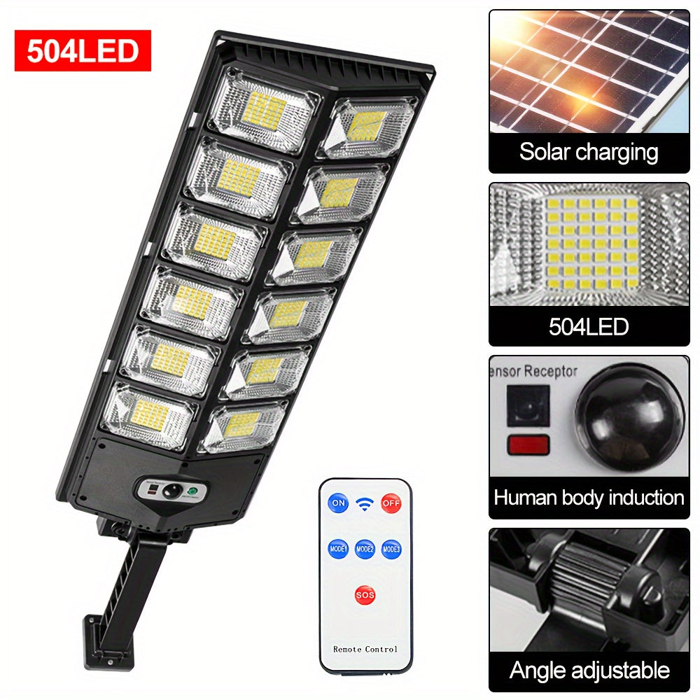 Solar Powered Motion Sensor Street Light, 504 LED Dusk to Dawn Outdoor Commercial Road Lamp