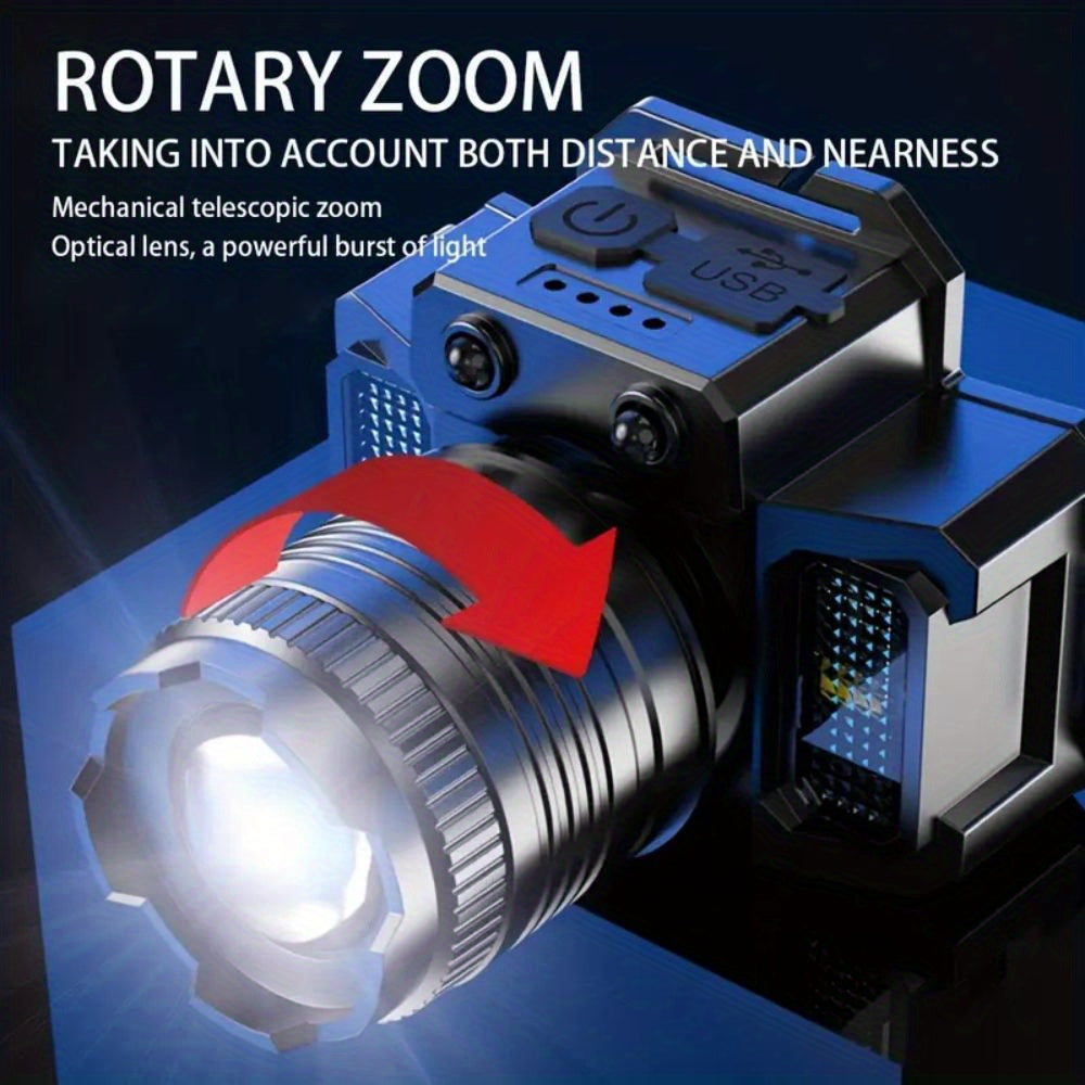 Staaricc HXP50+COB LED Headlight,, Rechargeable Lithium Battery, 1500mAh, Head-Mounted Flashlight for Outdoor Camping, Fishing, Rock Climbing, with Multiple Components