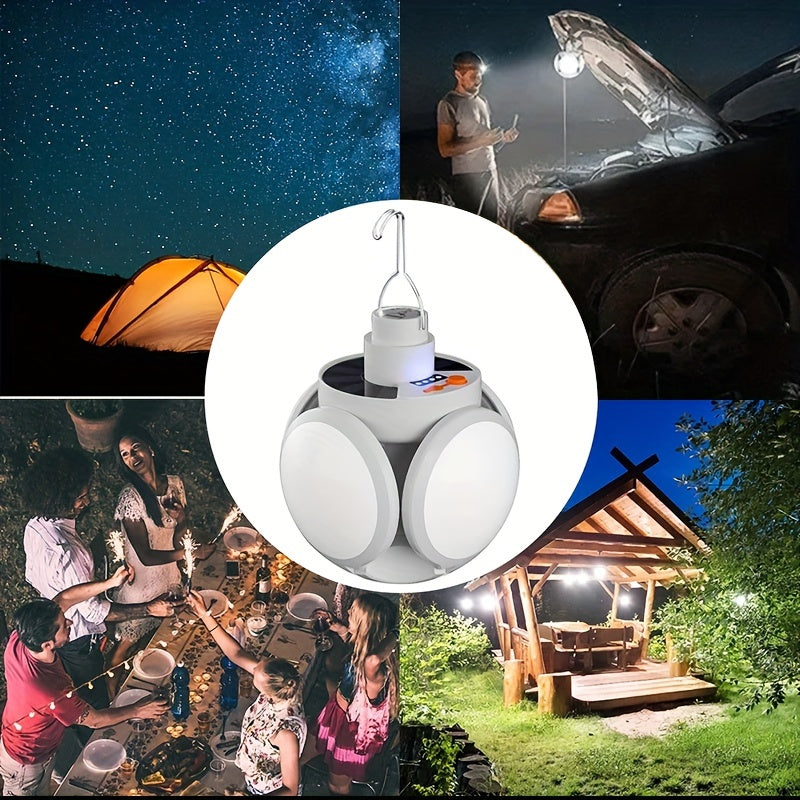 1PC Solar Portable LED Light, Folding Waterproof Garden Emergency Search Light, Outdoor Camping Torch