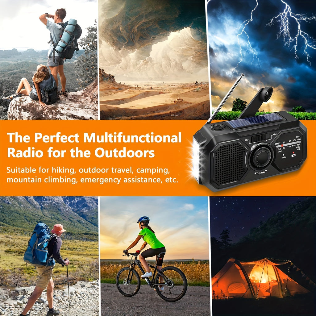 Outdoor Emergency AM/FM Radio Hand-Cranked Radio with Flashlight/Emergency Charging/Solar Charging Emergency Crank Weather Radio