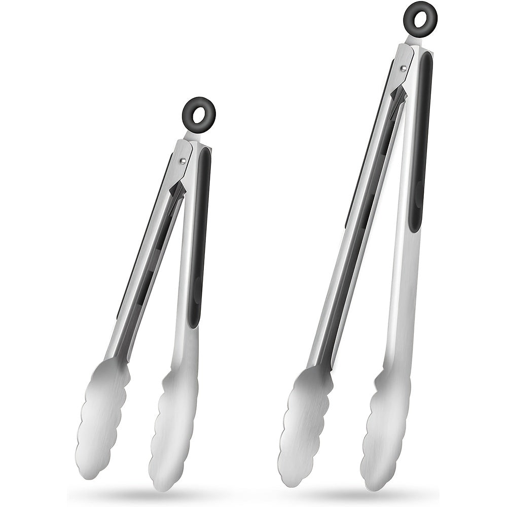 1/2pcs, Stainless Steel Kitchen Tongs, Silicone Non-slip Handle, Lockable Barbecue Food Clip, 9 Inches And 12 Inches, Premium Silicone Rubber Grips, Independence Day Halloween Christmas Party Supplies Camping BBQ Accessories