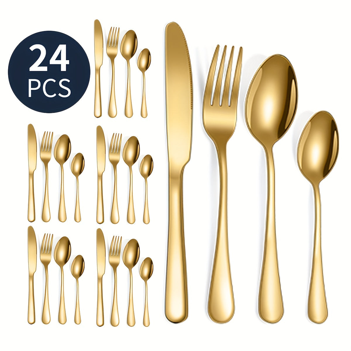 16pcs/24pcs tableware stainless steel knife, fork and spoon set Bull polishing dishwasher safe and easy to clean family dinner party birthday wedding festival camping party