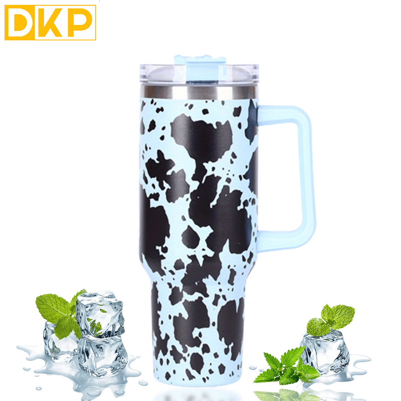 Insulated Cow Print Tumbler with Handle and Straw Lid - 40oz Capacity, 304 Stainless Steel, Heat Preservation - Perfect for Outdoor Sports, Travel, and Camping - Great Birthday or Christmas Gift for Men and Women