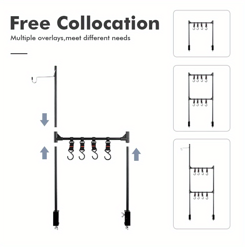 Aluminum Alloy Folding Hanging Rack With Detachable Hook, For Outdoor Camping Travel Picnic Table, Multifunctional Lantern Pole, Hanging Rack
