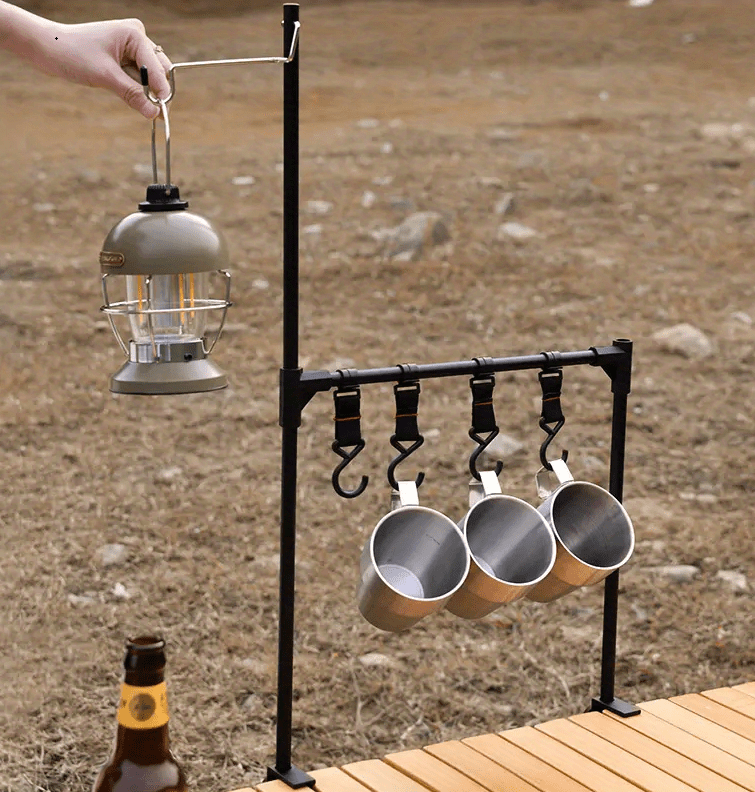 Aluminum Alloy Folding Hanging Rack With Detachable Hook, For Outdoor Camping Travel Picnic Table, Multifunctional Lantern Pole, Hanging Rack