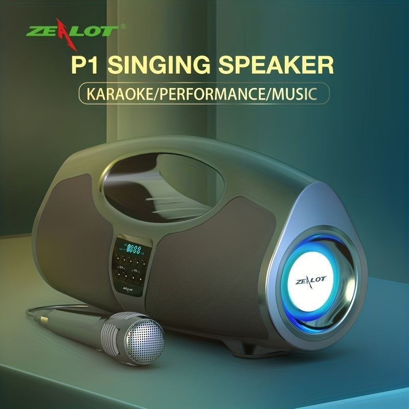 Zealot P1 60W Wireless Portable Singing Speaker - High-Power Dual Speaker with Karaoke Mic, Subwoofer, 3D Surround Sound, Surging Bass, FM TF USB Compatibility - Perfect for Home, Car, Outdoor, Camping, and Gift Ideas for Tha