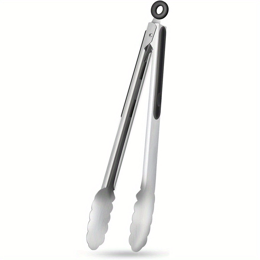 1/2pcs, Stainless Steel Kitchen Tongs, Silicone Non-slip Handle, Lockable Barbecue Food Clip, 9 Inches And 12 Inches, Premium Silicone Rubber Grips, Independence Day Halloween Christmas Party Supplies Camping BBQ Accessories