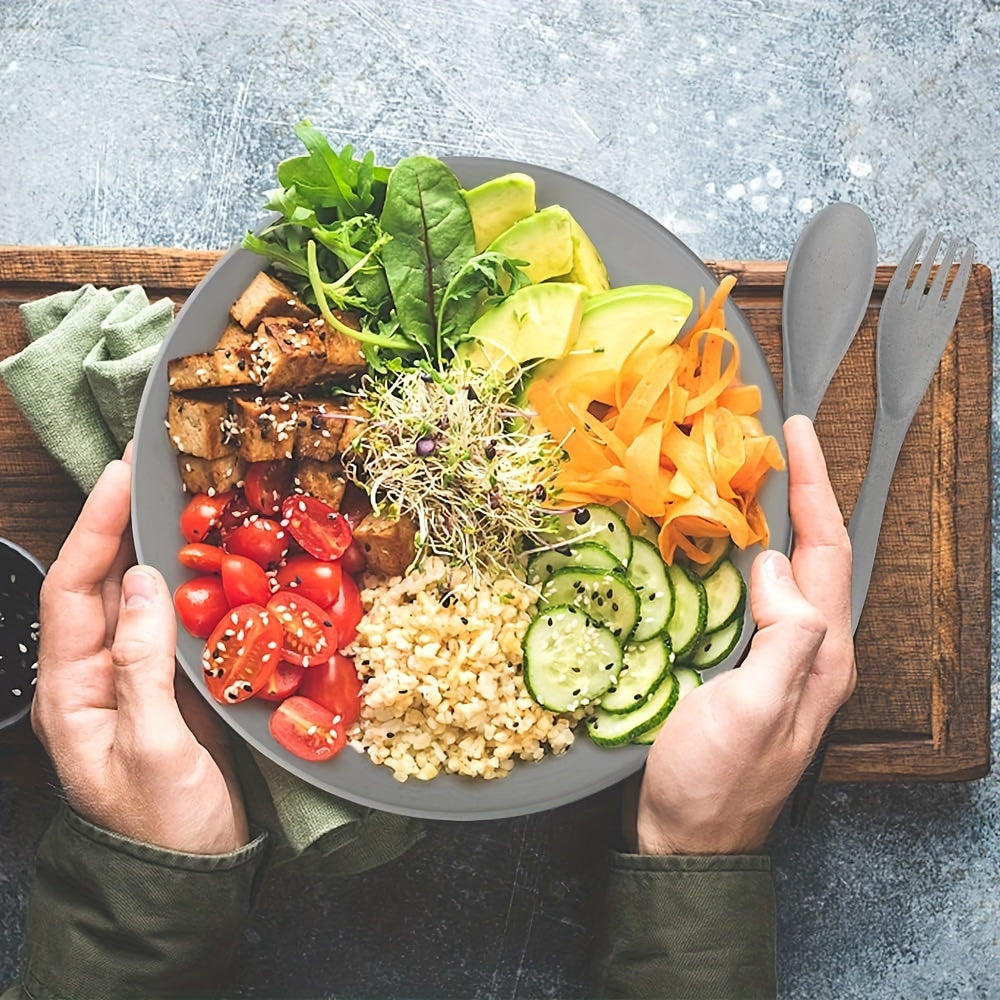 16pcs Unbreakable Wheat Straw Dinnerware Sets, Reusable Tableware Set, Lightweight Microwave Dishwasher Safe, Plates, Cups, Bowls For RV Camping Picnic Kitchen Dorm