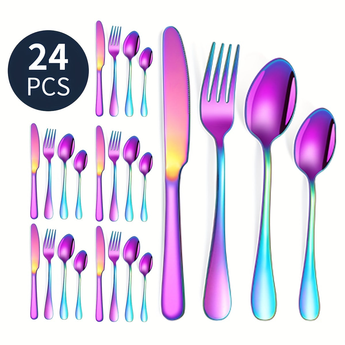 16pcs/24pcs tableware stainless steel knife, fork and spoon set Bull polishing dishwasher safe and easy to clean family dinner party birthday wedding festival camping party