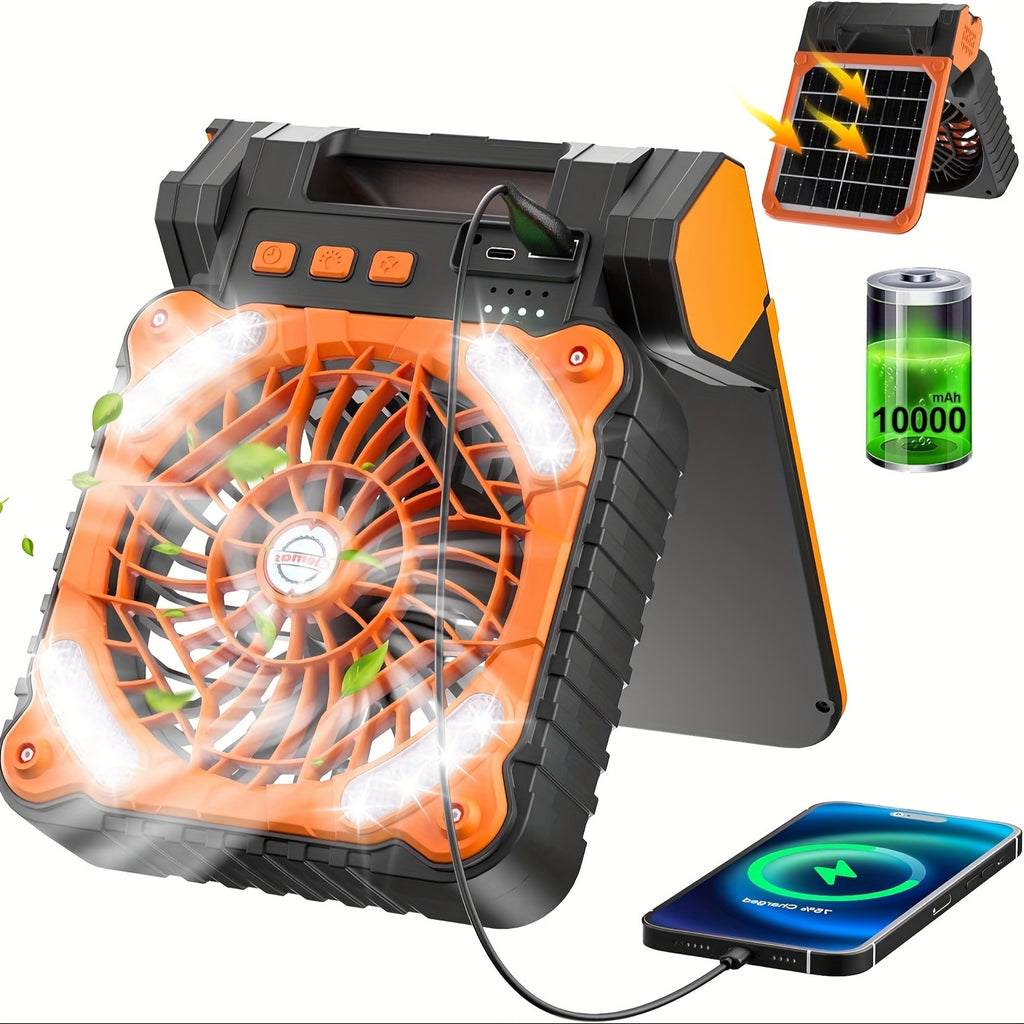 Solar Fan, Camping Fan With Solar Panel, Portable Personal Fan For Outside, LED Lantern, Stepless Speed And Quiet Battery Operated Tent Fan For Picnic, Barbecue, Fishing, Travel