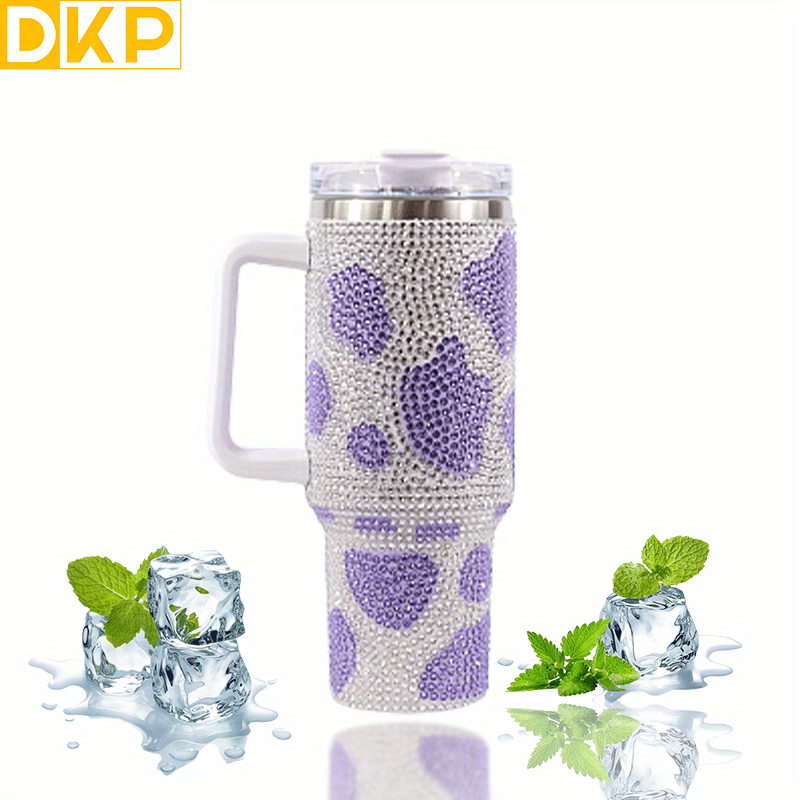 Insulated Cow Print Tumbler with Handle and Straw Lid - 40oz Capacity, 304 Stainless Steel, Heat Preservation - Perfect for Outdoor Sports, Travel, and Camping - Great Birthday or Christmas Gift for Men and Women