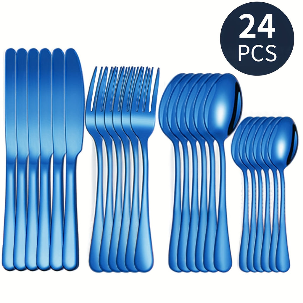 16pcs/24pcs tableware stainless steel knife, fork and spoon set Bull polishing dishwasher safe and easy to clean family dinner party birthday wedding festival camping party