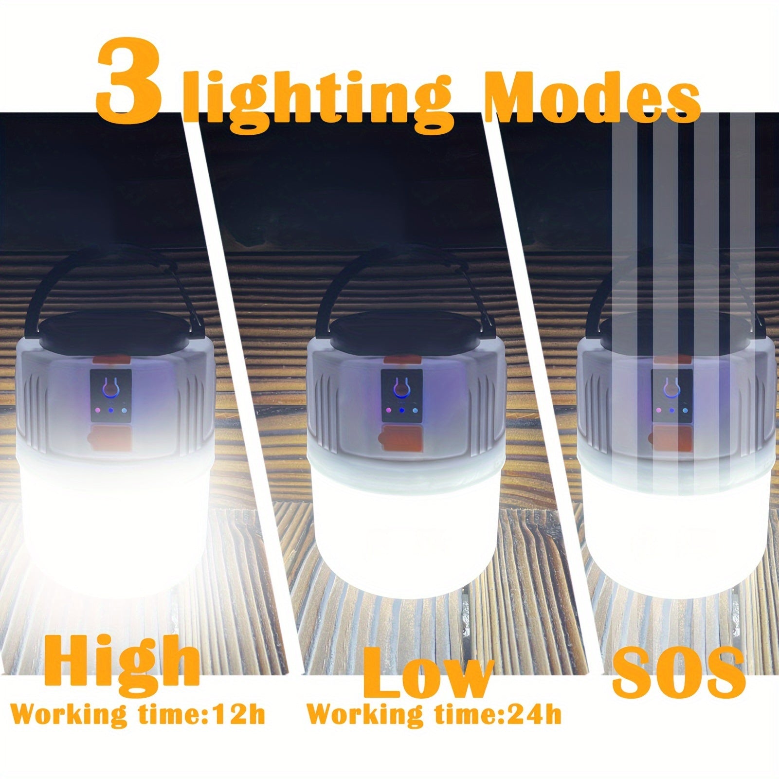 Rechargeable LED Camping Lantern with 3 Lighting Modes, Portable Solar Panel Charging, Power Bank Function and Flashlight