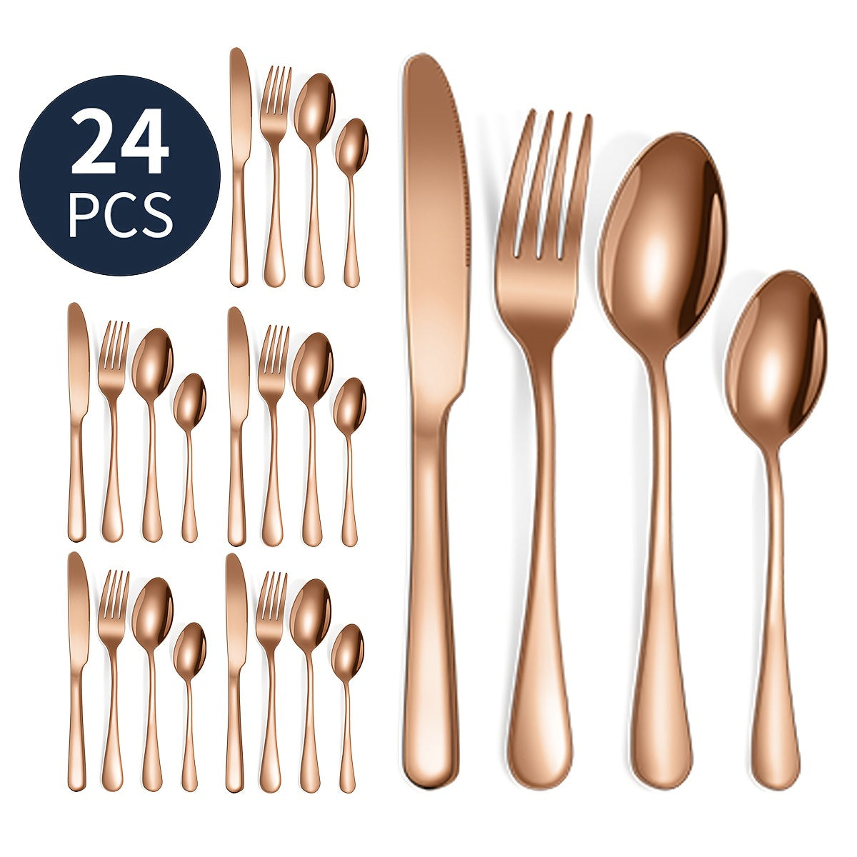 16pcs/24pcs tableware stainless steel knife, fork and spoon set Bull polishing dishwasher safe and easy to clean family dinner party birthday wedding festival camping party