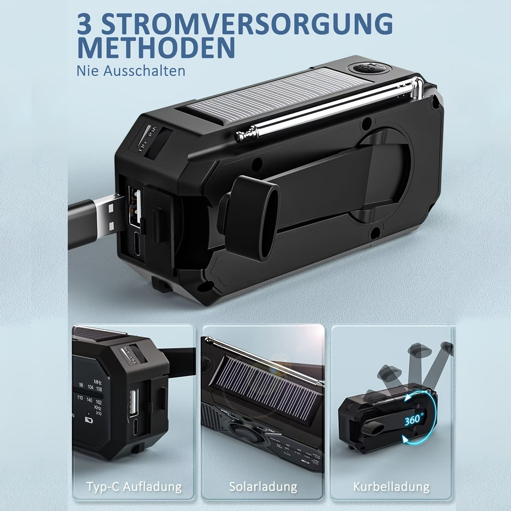 Outdoor Emergency AM/FM Radio Hand-Cranked Radio with Flashlight/Emergency Charging/Solar Charging Emergency Crank Weather Radio