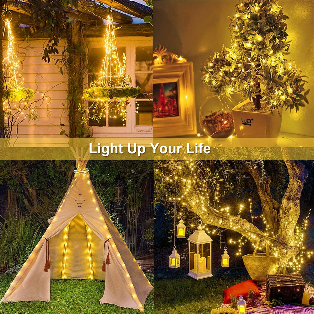 1pc, 50/100/200/300 LED Solar Light Outdoor Waterproof With 8 Modes Copper Wire Fairy Garland String Lights For Party Wedding Patio Garden Lawn Pathway Solar Power Lamp Christmas Decoration, Halloween Decorations Lights Outdo