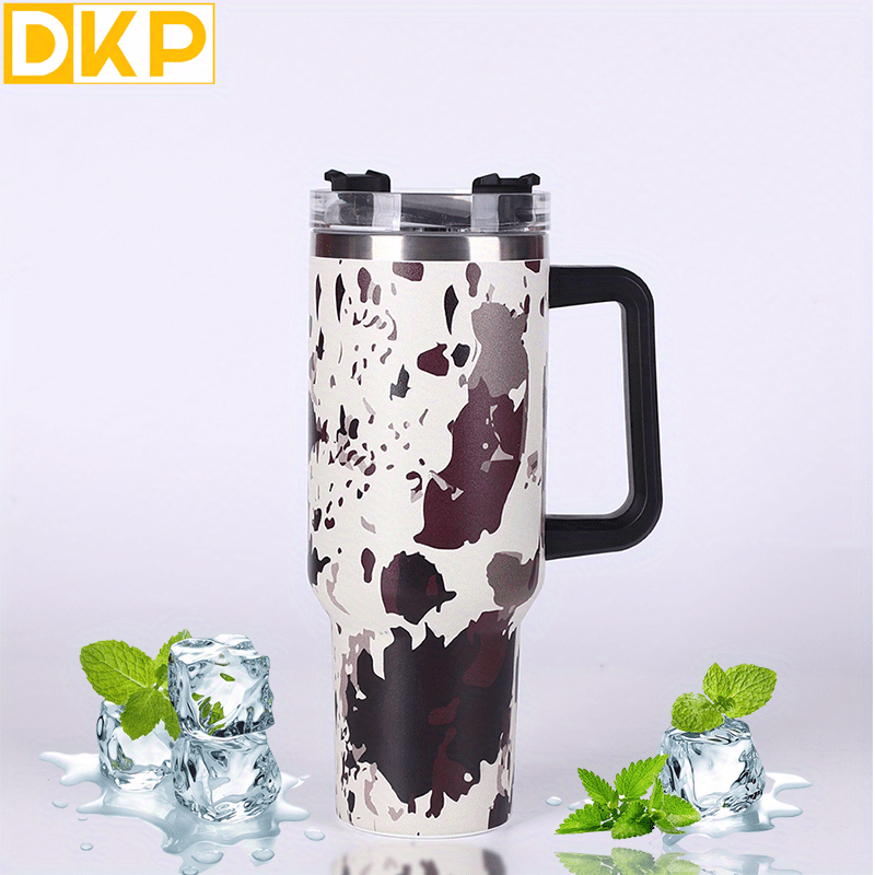 Insulated Cow Print Tumbler with Handle and Straw Lid - 40oz Capacity, 304 Stainless Steel, Heat Preservation - Perfect for Outdoor Sports, Travel, and Camping - Great Birthday or Christmas Gift for Men and Women