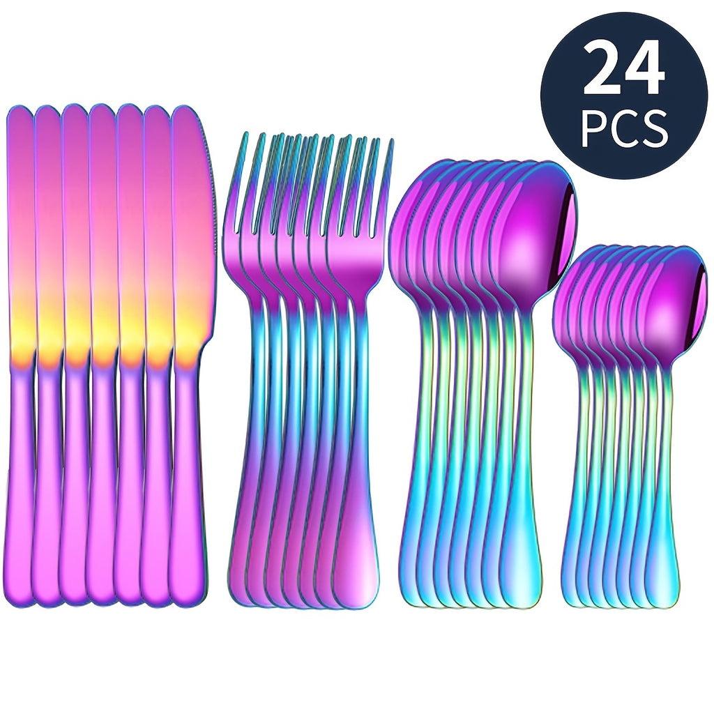 16pcs/24pcs tableware stainless steel knife, fork and spoon set Bull polishing dishwasher safe and easy to clean family dinner party birthday wedding festival camping party