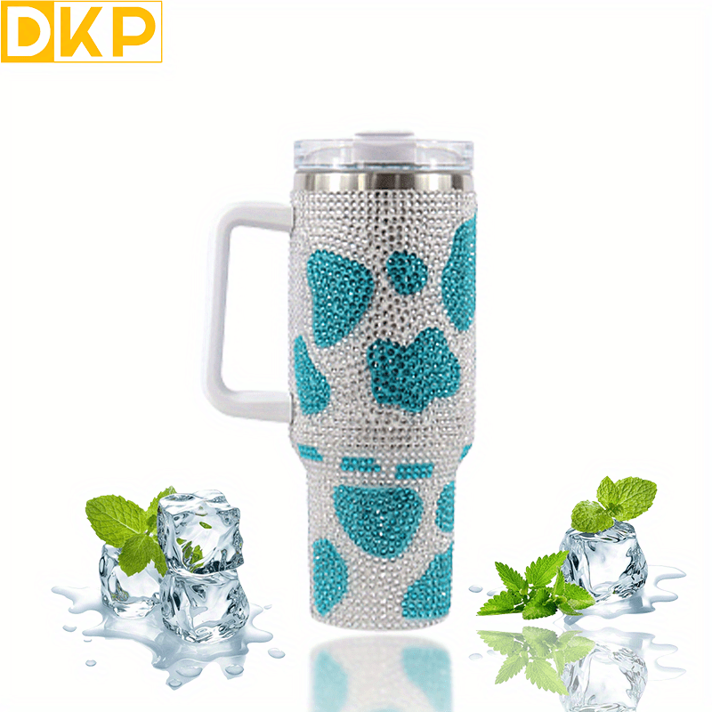 Insulated Cow Print Tumbler with Handle and Straw Lid - 40oz Capacity, 304 Stainless Steel, Heat Preservation - Perfect for Outdoor Sports, Travel, and Camping - Great Birthday or Christmas Gift for Men and Women