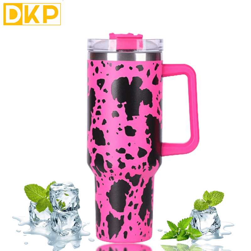 Insulated Cow Print Tumbler with Handle and Straw Lid - 40oz Capacity, 304 Stainless Steel, Heat Preservation - Perfect for Outdoor Sports, Travel, and Camping - Great Birthday or Christmas Gift for Men and Women