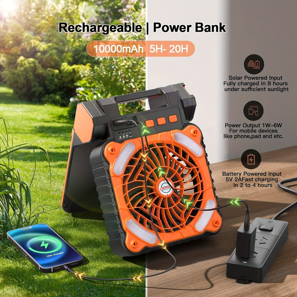 Solar Fan, Camping Fan With Solar Panel, Portable Personal Fan For Outside, LED Lantern, Stepless Speed And Quiet Battery Operated Tent Fan For Picnic, Barbecue, Fishing, Travel
