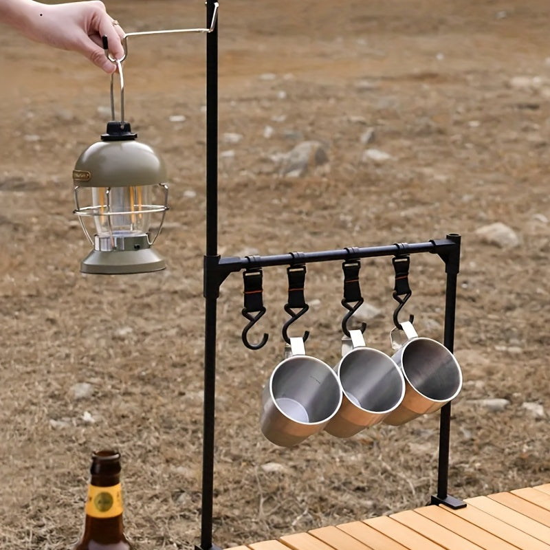 Aluminum Alloy Folding Hanging Rack With Detachable Hook, For Outdoor Camping Travel Picnic Table, Multifunctional Lantern Pole, Hanging Rack