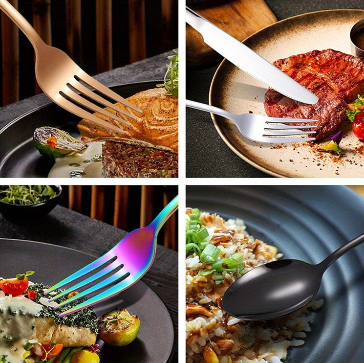 16pcs/24pcs tableware stainless steel knife, fork and spoon set Bull polishing dishwasher safe and easy to clean family dinner party birthday wedding festival camping party