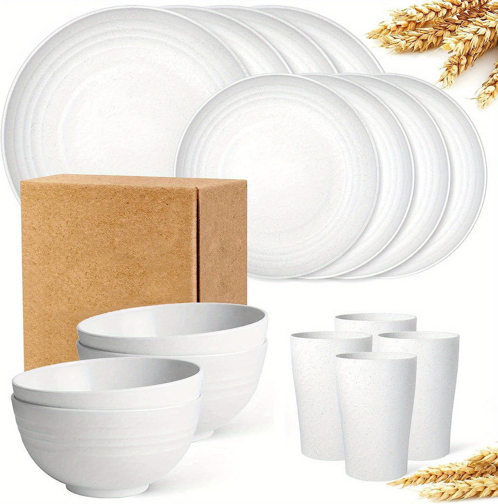 16pcs Unbreakable Wheat Straw Dinnerware Sets, Reusable Tableware Set, Lightweight Microwave Dishwasher Safe, Plates, Cups, Bowls For RV Camping Picnic Kitchen Dorm