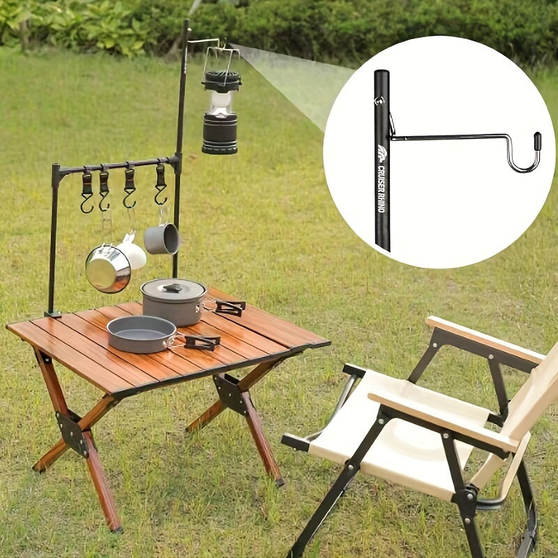 Aluminum Alloy Folding Hanging Rack With Detachable Hook, For Outdoor Camping Travel Picnic Table, Multifunctional Lantern Pole, Hanging Rack