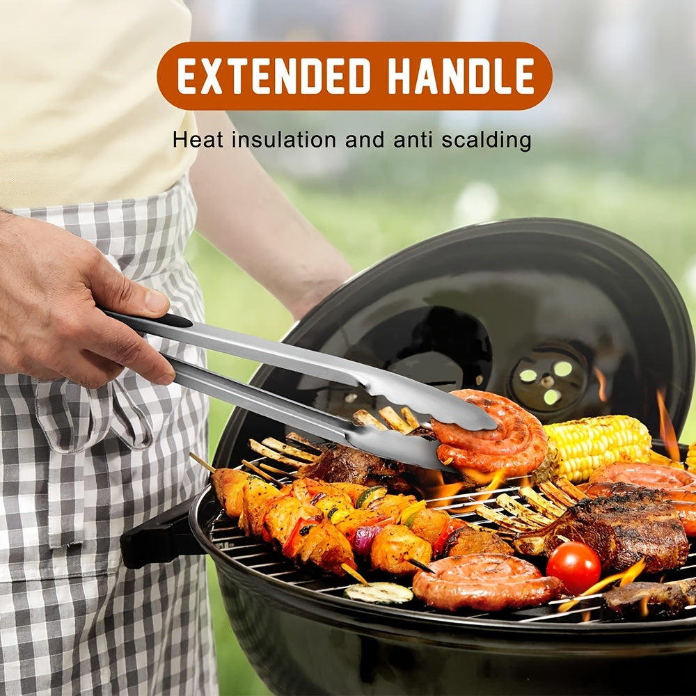 1/2pcs, Stainless Steel Kitchen Tongs, Silicone Non-slip Handle, Lockable Barbecue Food Clip, 9 Inches And 12 Inches, Premium Silicone Rubber Grips, Independence Day Halloween Christmas Party Supplies Camping BBQ Accessories