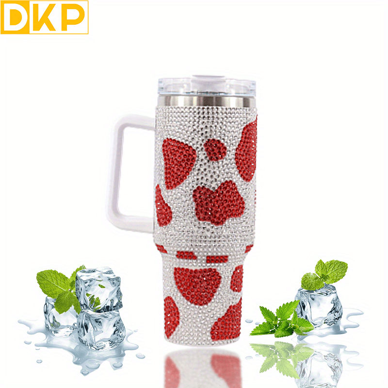 Insulated Cow Print Tumbler with Handle and Straw Lid - 40oz Capacity, 304 Stainless Steel, Heat Preservation - Perfect for Outdoor Sports, Travel, and Camping - Great Birthday or Christmas Gift for Men and Women